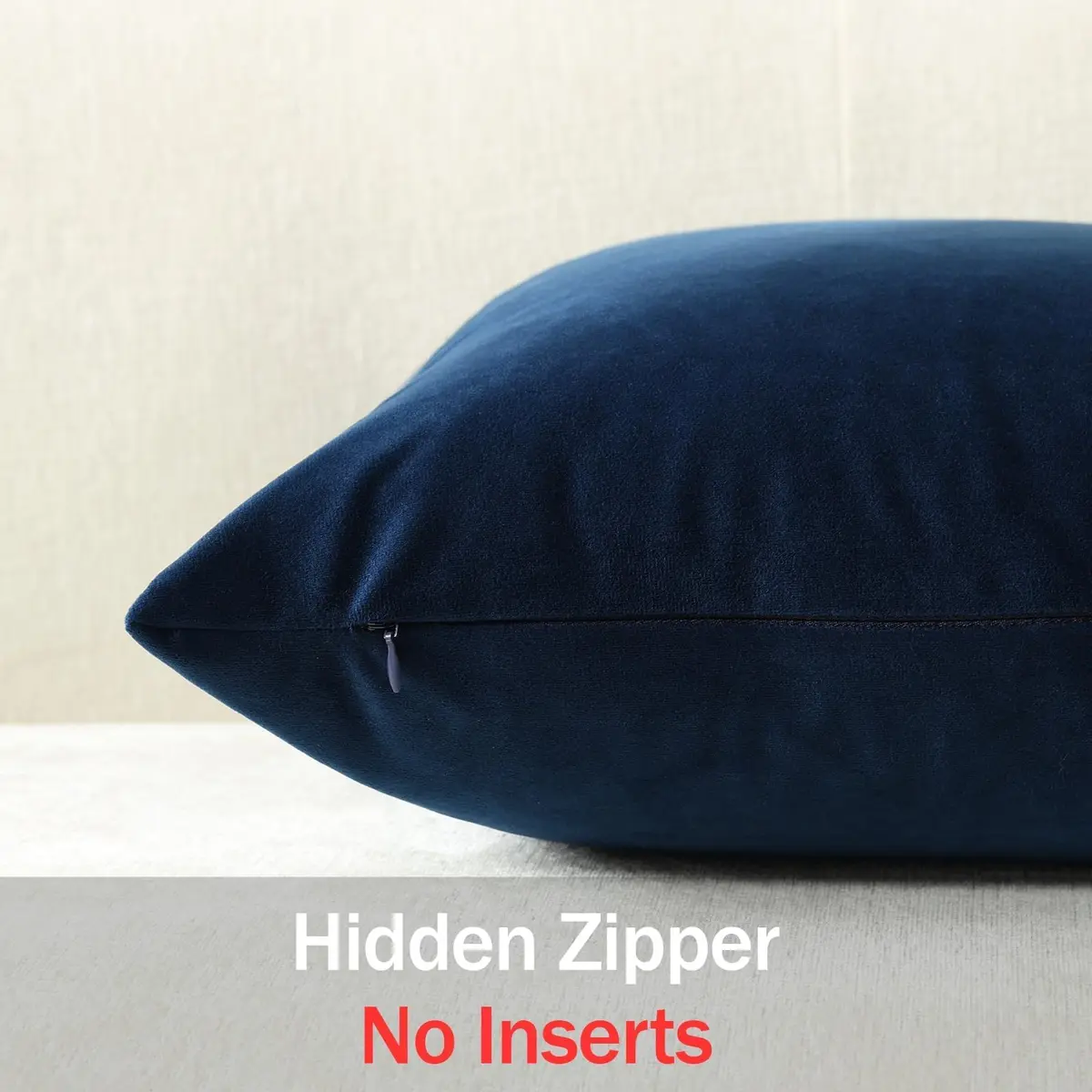 DEZENE Lumbar Pillow Covers 12x20 in Midnight Blue | Velvet Rectangular Decor for Sofa & Bed - view 3