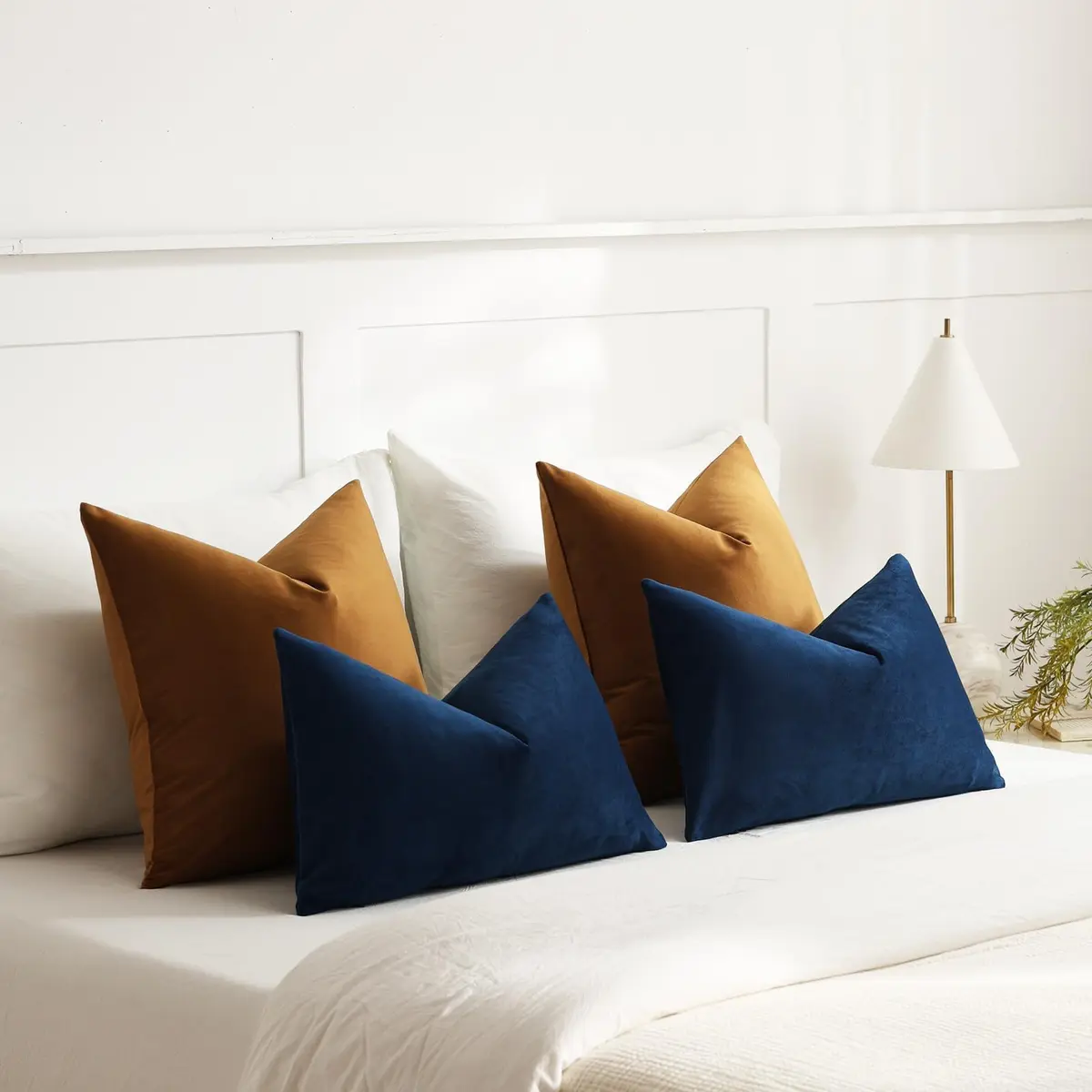 DEZENE Lumbar Pillow Covers 12x20 in Midnight Blue | Velvet Rectangular Decor for Sofa & Bed - view 4