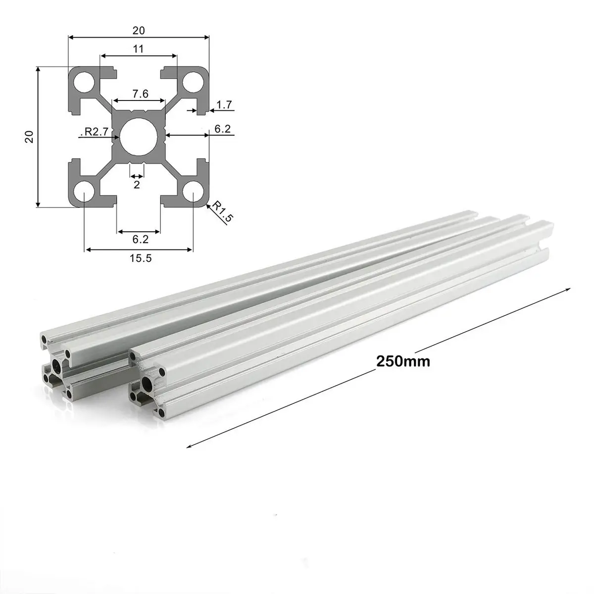 PZRT Aluminum Profile Extrusion 250mm | European Standard Anodized Silver for DIY 3D Printer & CNC (250mm) - view 2
