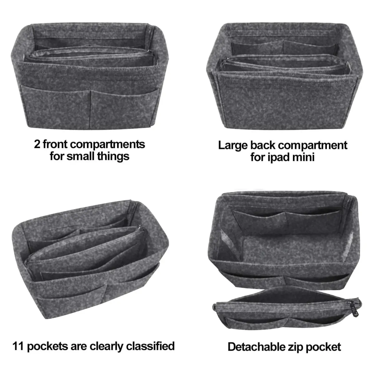 OMYSTYLE Grey Large Felt Tote Bag Organizer Insert with 13 Pockets | Lightweight & Sturdy - view 5