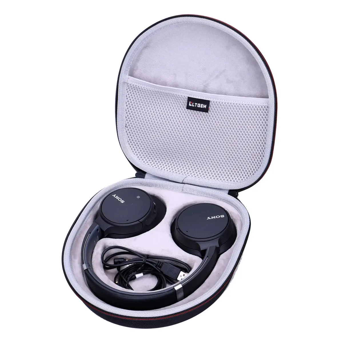 L LTGEM Case for Sony WH-CH720N/WH-CH520 Noise Canceling Wireless Headphones Gray | Hard Travel Cover 9"L - main product image