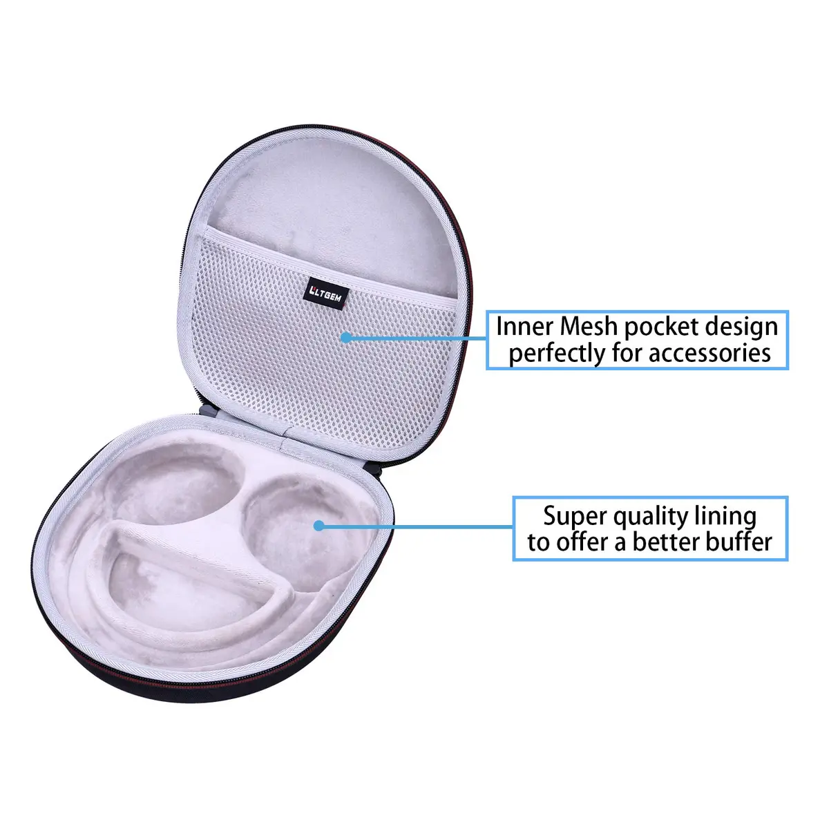 L LTGEM Case for Sony WH-CH720N/WH-CH520 Noise Canceling Wireless Headphones Gray | Hard Travel Cover 9"L - view 4