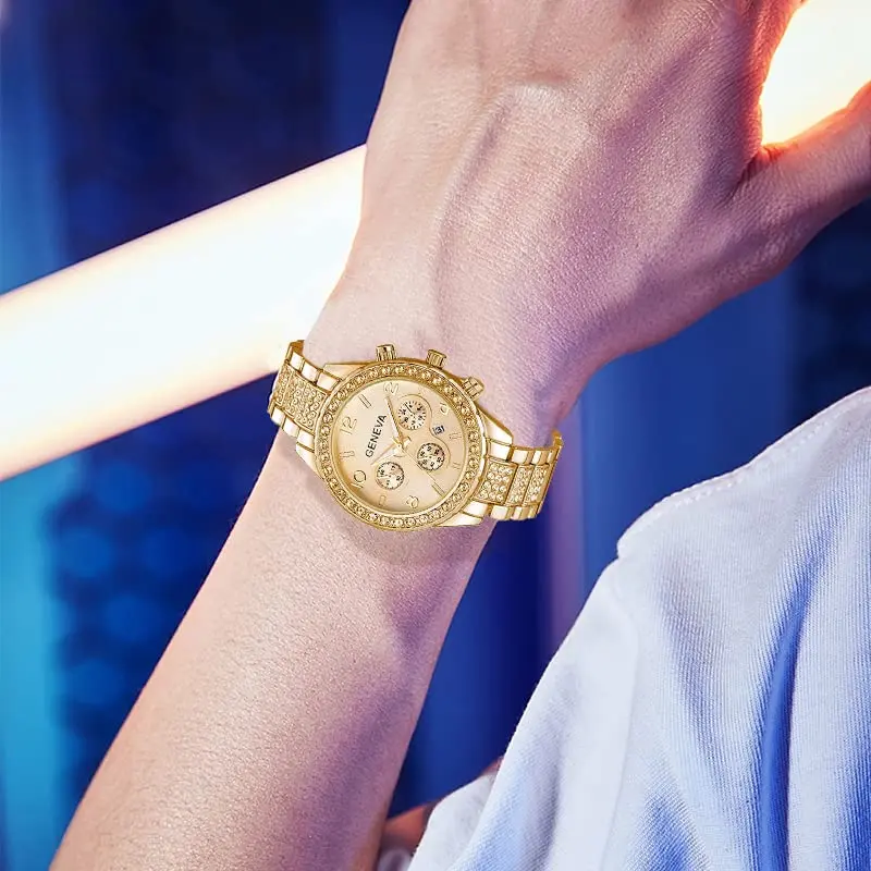 FANMIS Unisex Luxury Pave Floating Crystal Diamonds Calendar Quartz Watch 38mm Rose Gold | Elegant Stainless Steel Bracelet - view 7