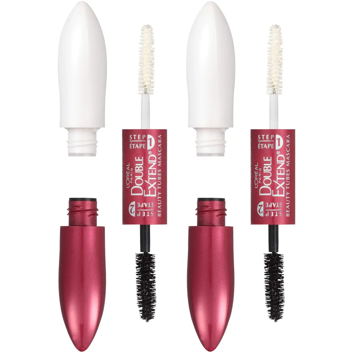 L'Oreal Paris Double Extend Tubing Mascara Black Pack of 2 | Lengthening 2 Step Mascara with Smudgeproof Finish - main product image