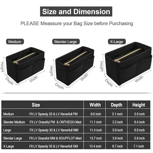 OMYSTYLE Black Large Felt Tote Bag Organizer Insert with 13 Pockets | 30cm x 16cm x 16cm - view 2