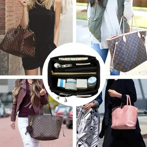 OMYSTYLE Black Large Felt Tote Bag Organizer Insert with 13 Pockets | 30cm x 16cm x 16cm - view 4