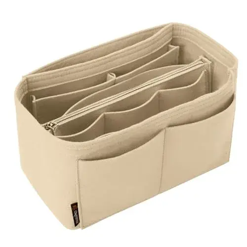 OMYSTYLE Beige Large Felt Tote Bag Organizer Insert with 13 Pockets | 30cm x 16cm x 17cm - main product image