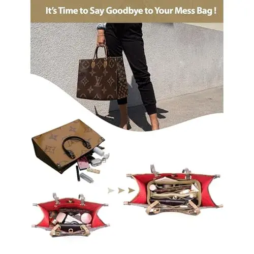 OMYSTYLE Beige Large Felt Tote Bag Organizer Insert with 13 Pockets | 30cm x 16cm x 17cm - view 2