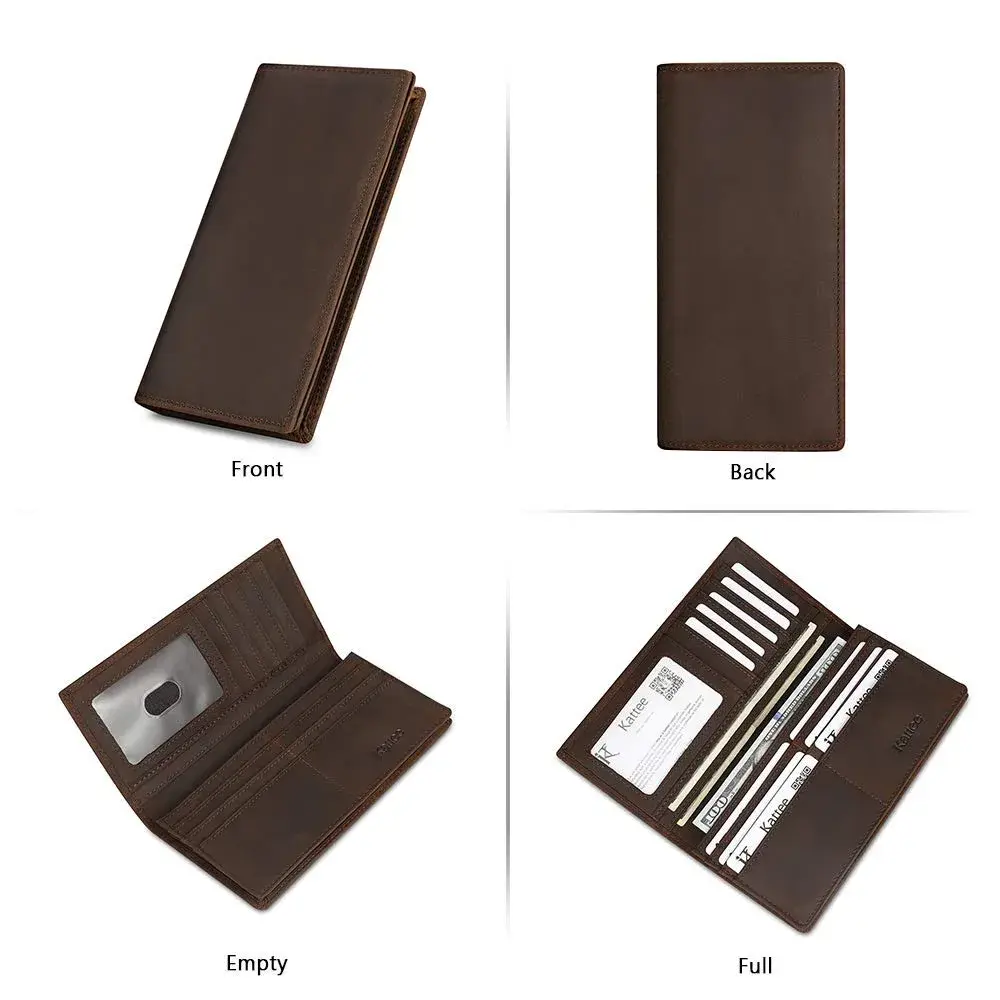 Kattee Men's Vintage Genuine Leather Long Wallet Dark Brown | Functional Design with 17 Pockets - view 7