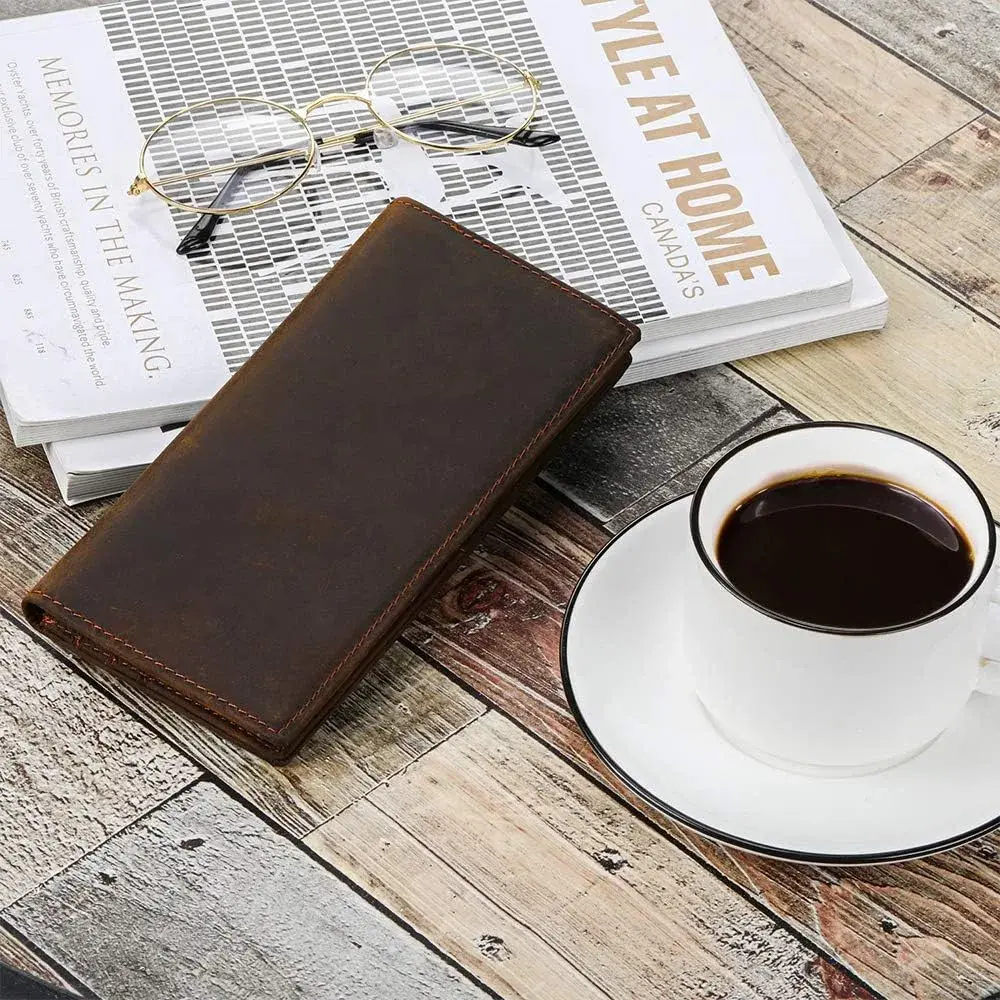 Kattee Men's Vintage Genuine Leather Long Wallet Dark Brown | Functional Design with 17 Pockets - view 2