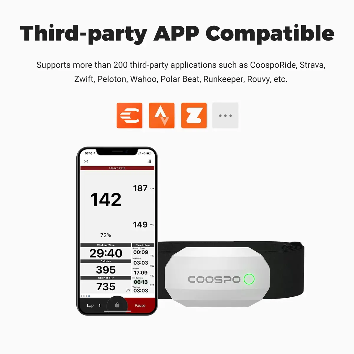 CooSpo H808S Heart Rate Monitor Chest Strap | ANT+ BLE HR Monitor, IP67 Waterproof, 300H Battery Life - view 5