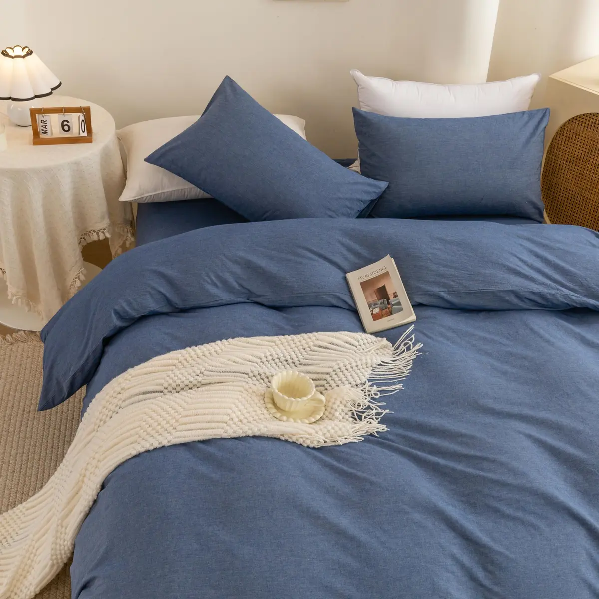 ECOCOTT Cotton Duvet Cover Set Linen Feel Denim Blue King Size | Extra Soft & Breathable - view 3