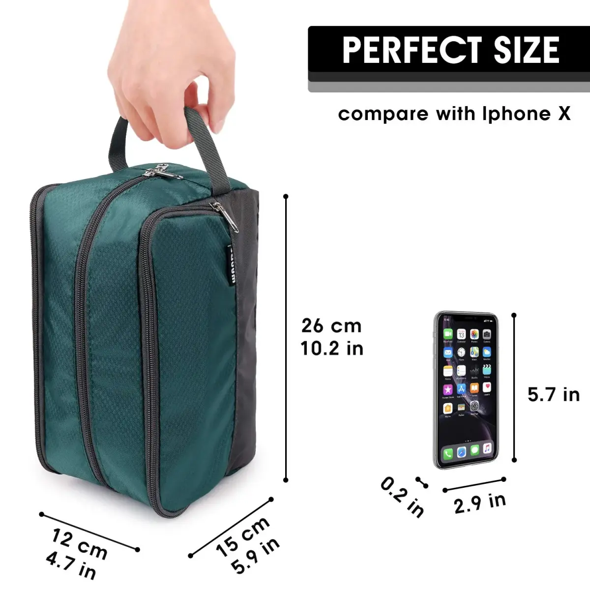 WANDF Travel Toiletry Bag for Men, Small Dopp Kit with 3 Compartments & 5 Pockets, 23cm (9.5" L) | Water-Resistant Polyester - view 4
