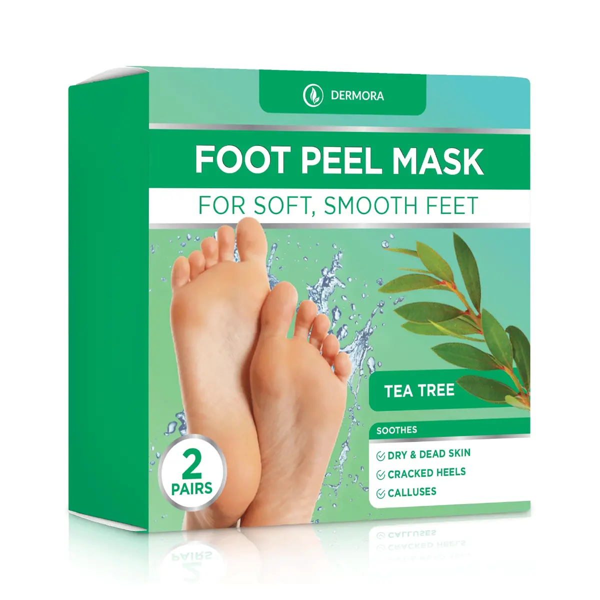 DERMORA Foot Peel Mask, Exfoliating Foot Peeling Mask, 2 Pairs, Tea Tree | Gentle Exfoliation for Dry Feet - main product image