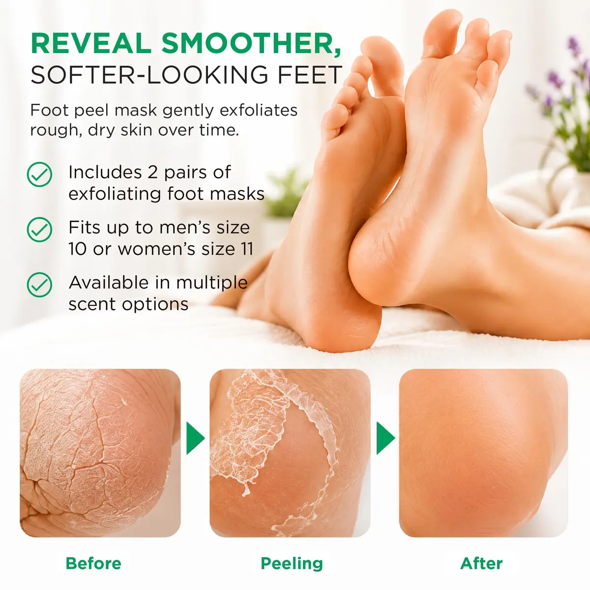DERMORA Foot Peel Mask, Exfoliating Foot Peeling Mask, 2 Pairs, Tea Tree | Gentle Exfoliation for Dry Feet - view 5
