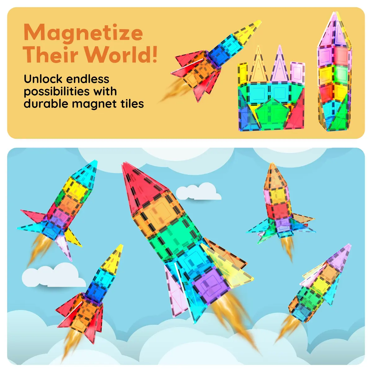 PicassoTiles Magnetic Building Block Rocket Booster Set 32 Pieces | STEM Educational Toy for Kids - view 7