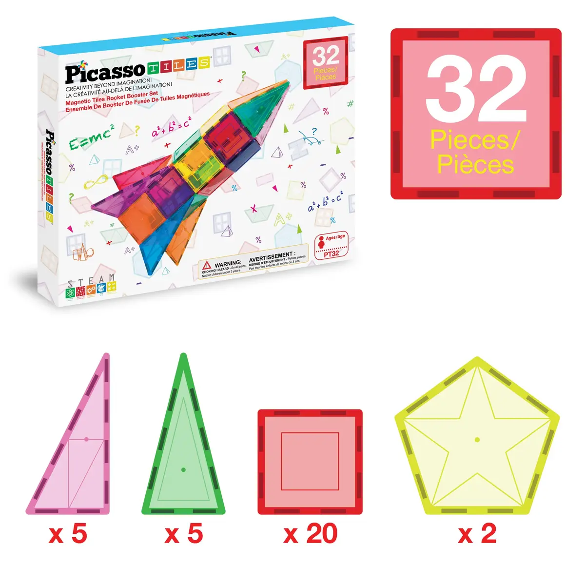 PicassoTiles Magnetic Building Block Rocket Booster Set 32 Pieces | STEM Educational Toy for Kids - view 3