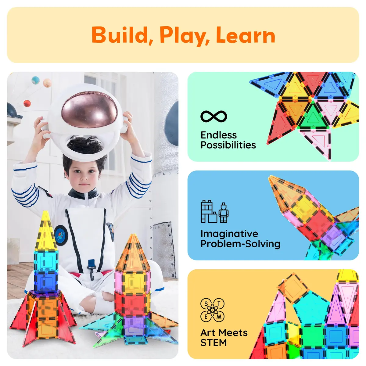 PicassoTiles Magnetic Building Block Rocket Booster Set 32 Pieces | STEM Educational Toy for Kids - view 4