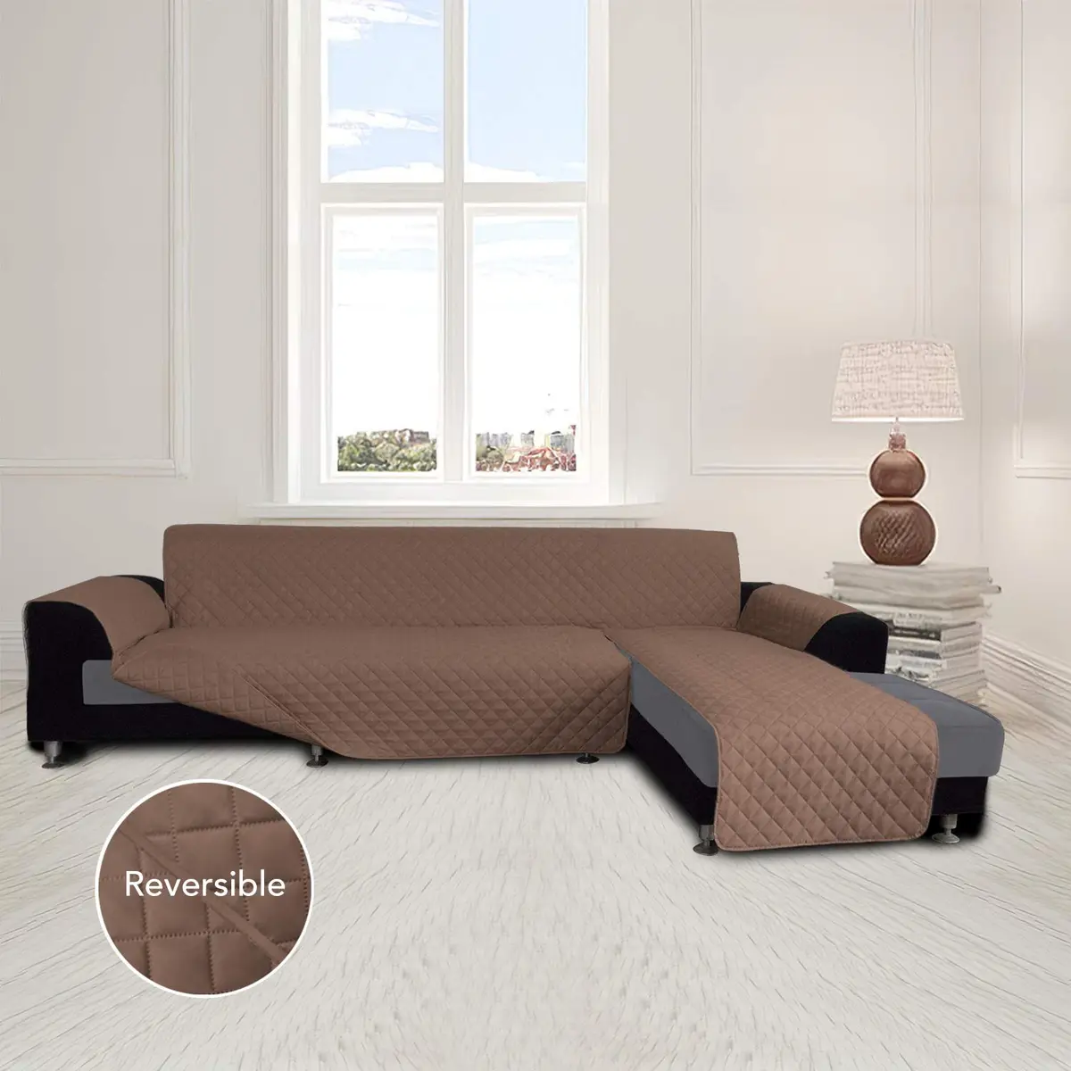 Easy-Going Reversible L-Shape Sectional Couch Cover, Large, Brown/Brown | Protects & Refreshes Your Sofa - view 2