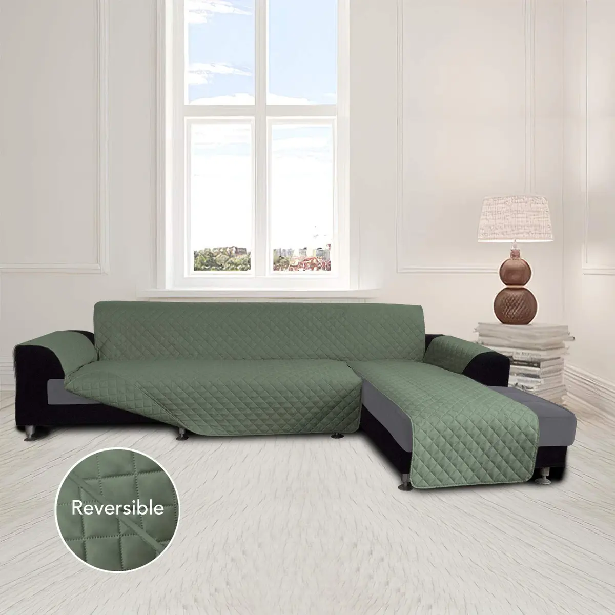 Easy-Going Reversible L-Shape Sectional Couch Cover, Small, Greyish Green | Water-Resistant & Pet-Proof - view 2