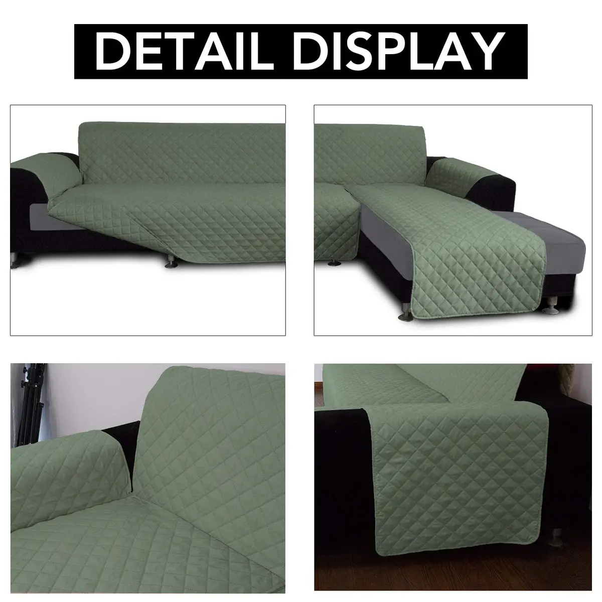 Easy-Going Reversible L-Shape Sectional Couch Cover, Small, Greyish Green | Water-Resistant & Pet-Proof - view 3
