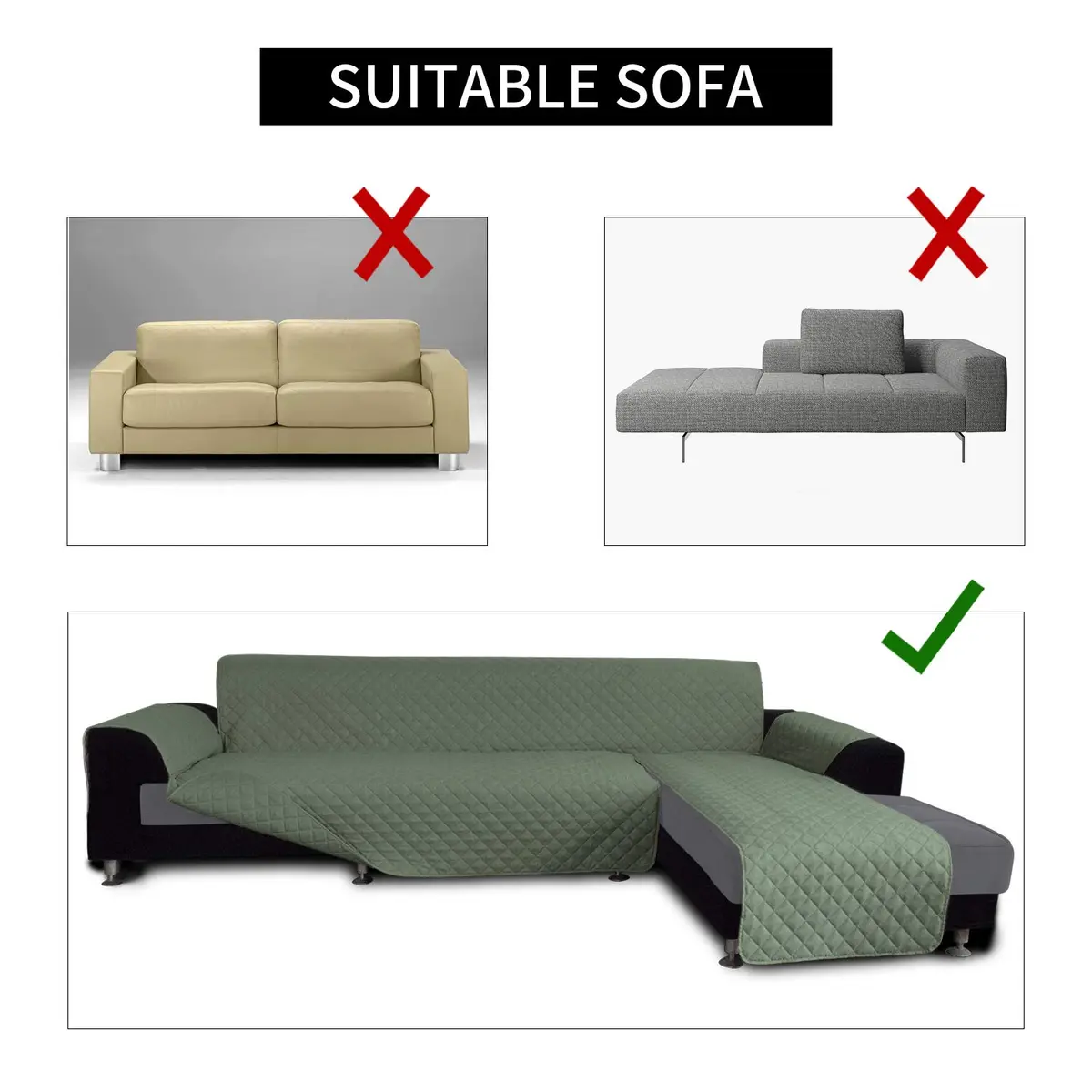 Easy-Going Reversible L-Shape Sectional Couch Cover, Small, Greyish Green | Water-Resistant & Pet-Proof - view 4