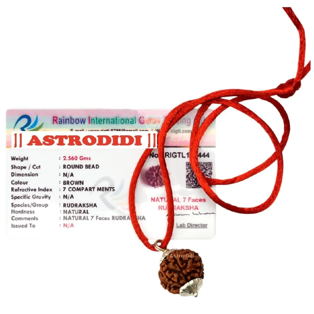 ASTRODIDI 7 Mukhi Nepali Rudraksha Pendant with Red Thread | Lab Certified - main product image