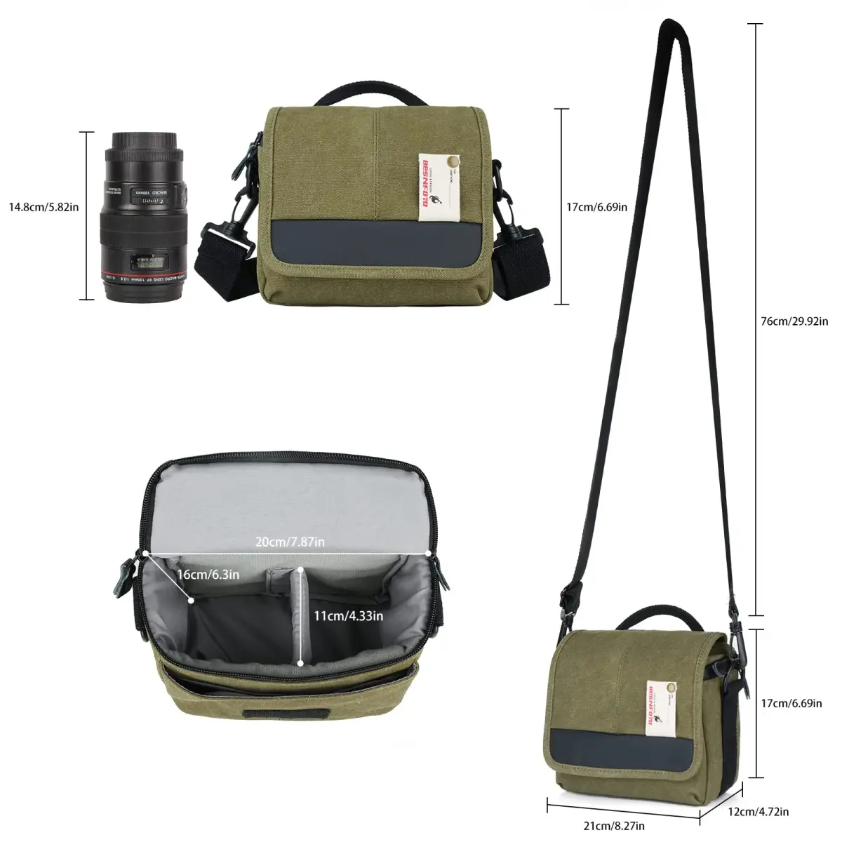 Besnfoto Camera Shoulder Bag Small 3.5L (8.27 x 4.72 x 6.7 inches) | Retro Canvas & PU Leather Crossbody for Mirrorless Cameras - view 4