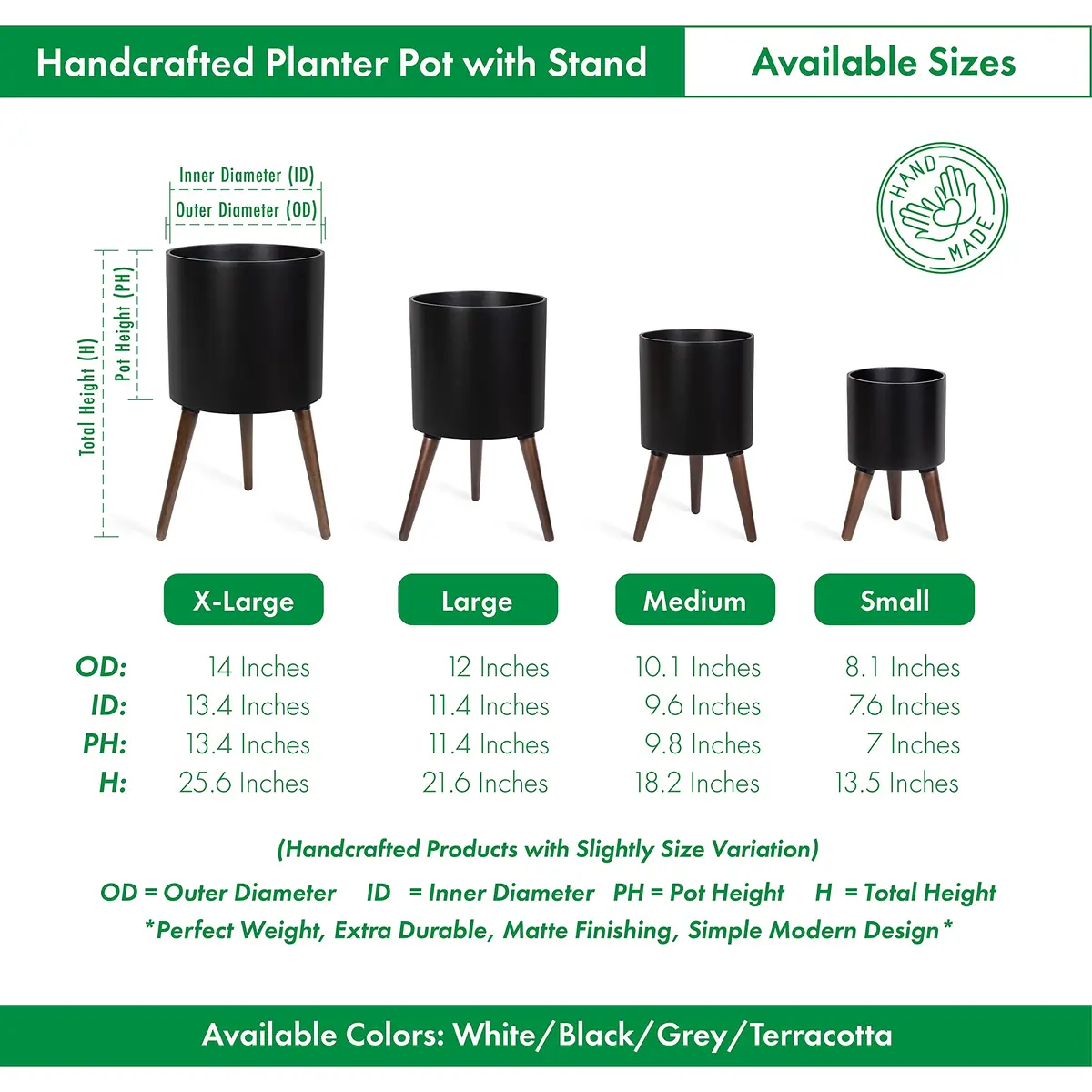 D'vine Dev 10 Inch Planter Pot with Wood Stand | Black, Mid-Century Modern, Indoor Garden - view 3