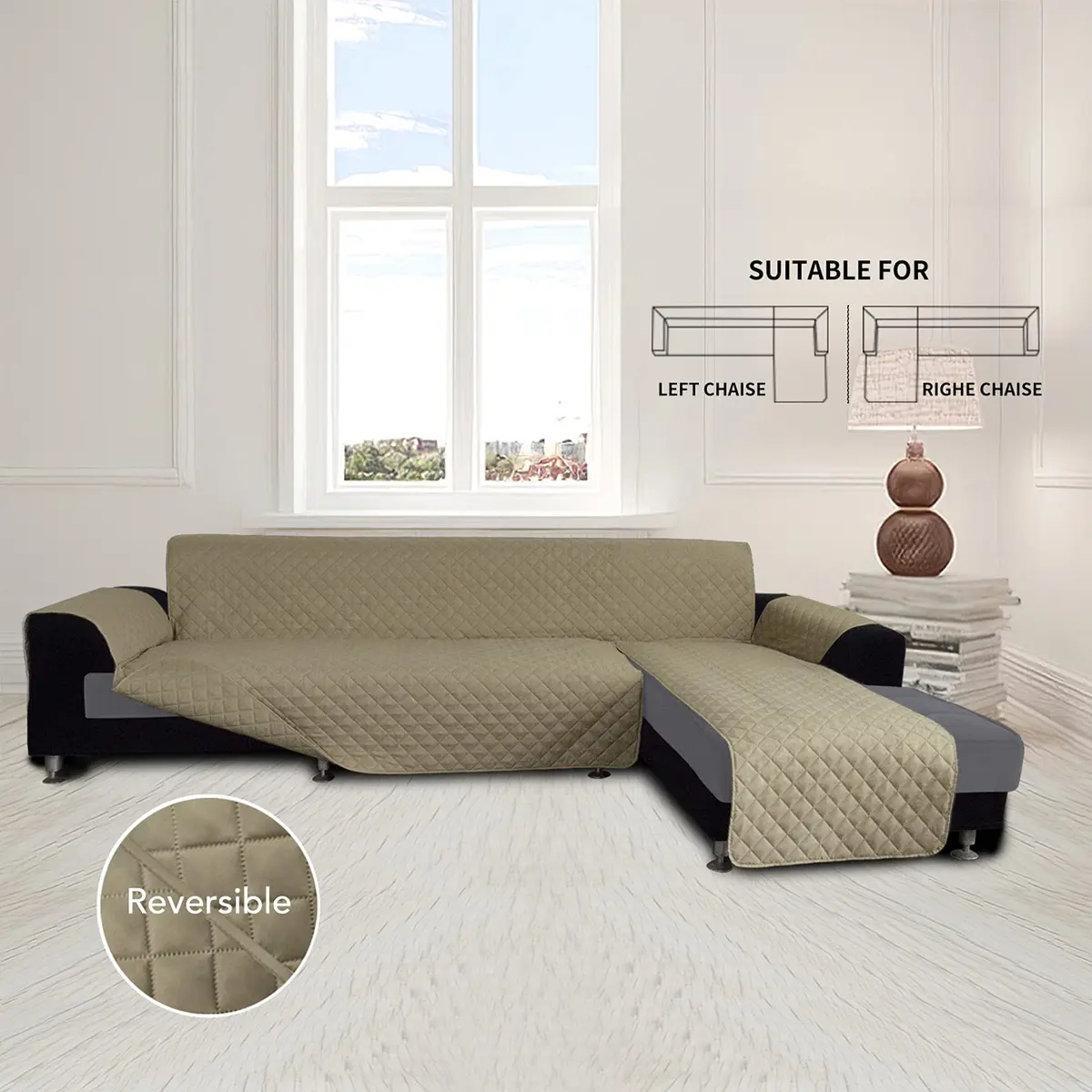 Easy-Going Reversible L-Shape Sectional Couch Cover, Large, Beige/Beige | Water-Resistant, Pet & Kids Friendly - view 2