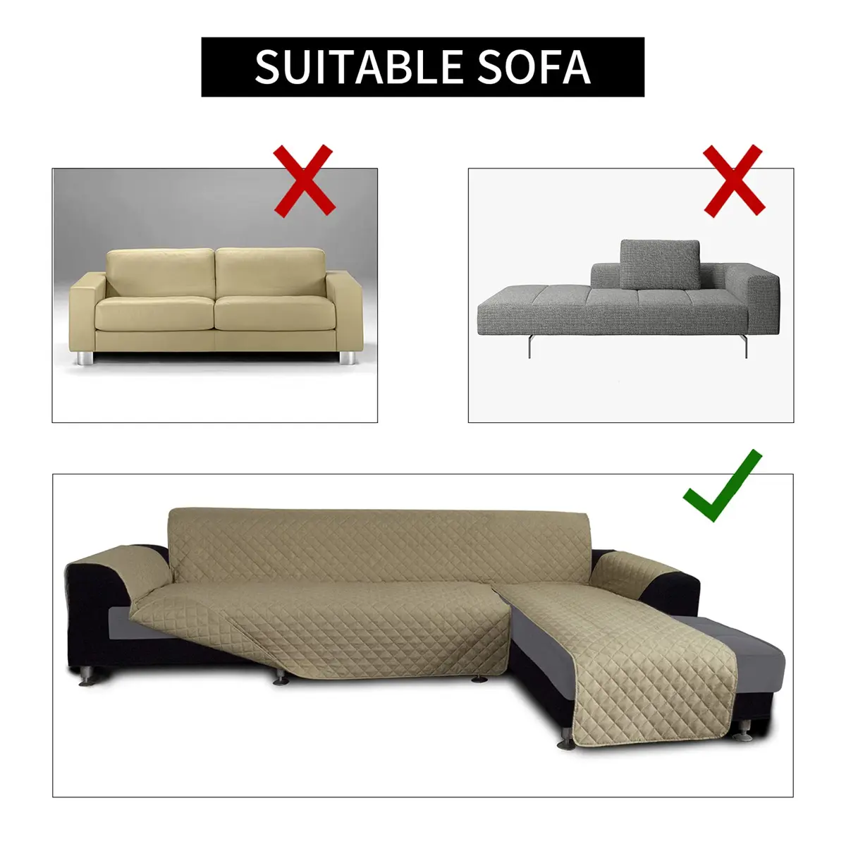 Easy-Going Reversible L-Shape Sectional Couch Cover, Large, Beige/Beige | Water-Resistant, Pet & Kids Friendly - view 4