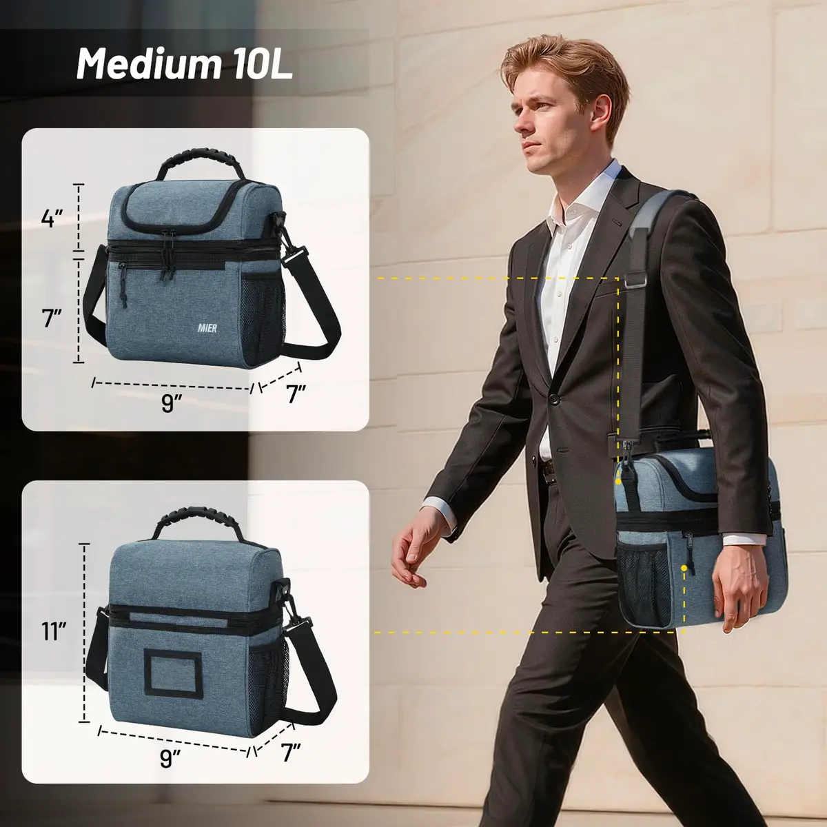 MIER Insulated Lunch Box Bag Dual Compartment 10L (0.35 cu ft) | Keeps Food Hot & Cold for Hours - view 2