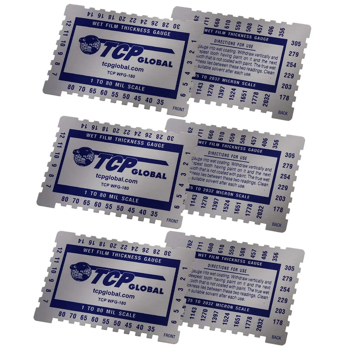 TCP Global Wet Film Thickness Gauge Comb, 1-80 Mil Scale, Pack of 3 | Measures Coating Thickness Accurately - main product image