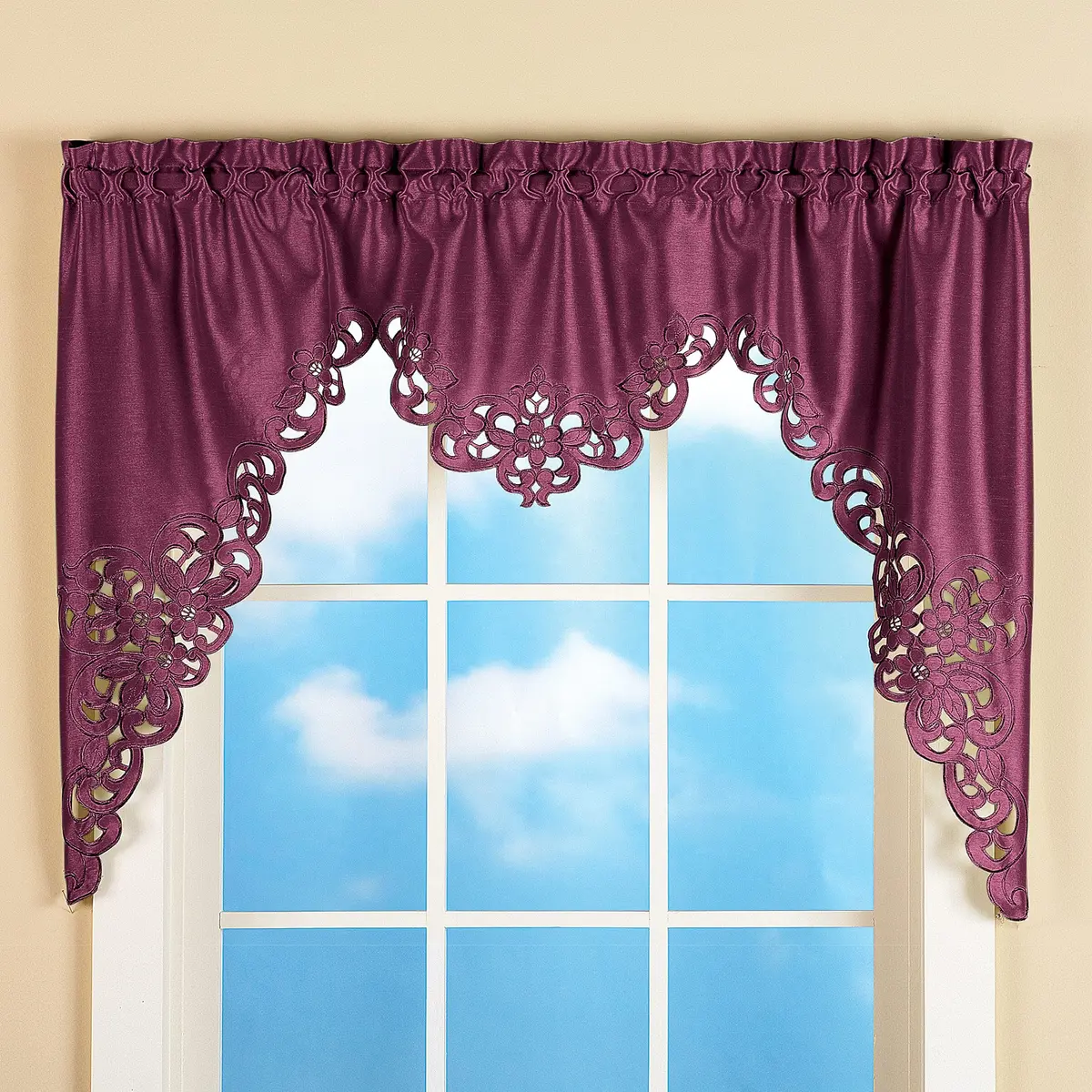 Collections Etc Elegant Scalloped Design Cut-Out Valance 58" x 36" | Light Diffusing Polyester - view 2
