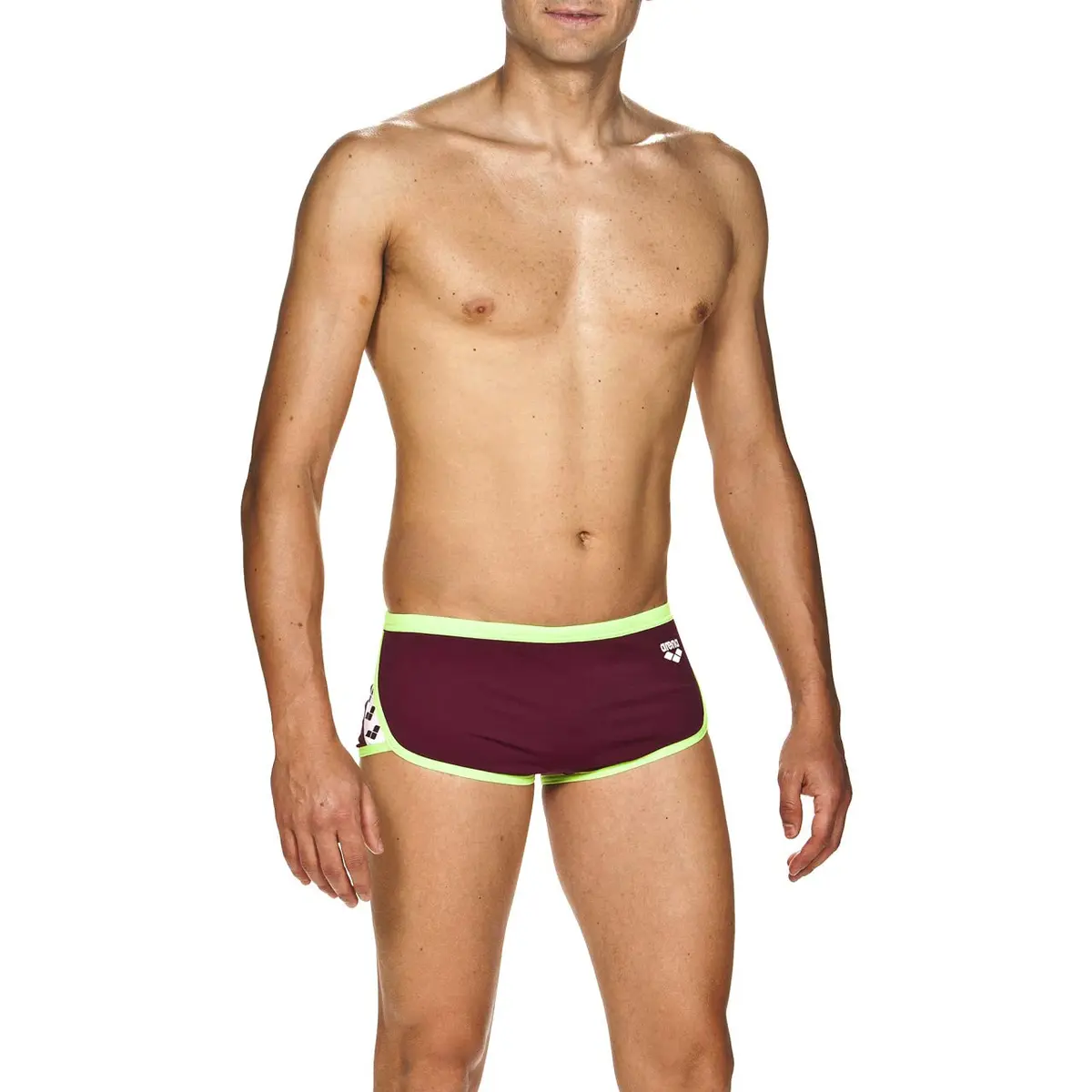 ARENA Team Stripe Low Waist MaxLife Swim Short Swimsuit, Red Wine - Shiny Green, 22 | Chlorine-Resistant, 6-Inch Short - view 4