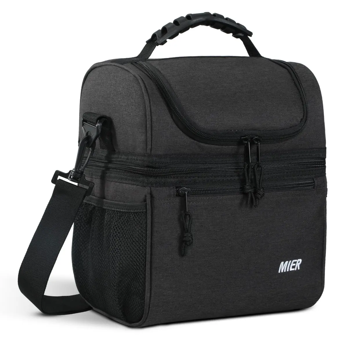 MIER Insulated Lunch Box Bag Dual Compartment Dark Grey | Keeps Hot & Cold Foods Separate - main product image