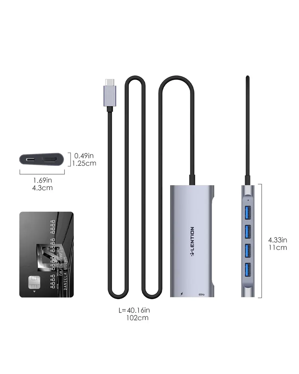 LENTION USB C Hub 4K HDMI 100W PD 4 USB 3.0 Ports | 3.3FT Long Cable, Space Gray - view 5