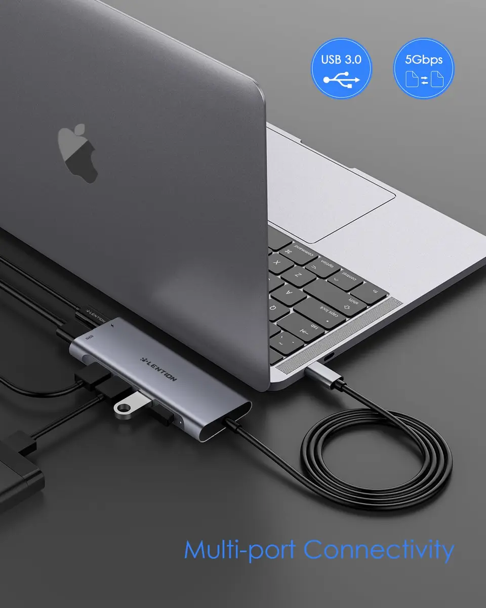 LENTION USB C Hub 4K HDMI 100W PD 4 USB 3.0 Ports | 3.3FT Long Cable, Space Gray - view 4