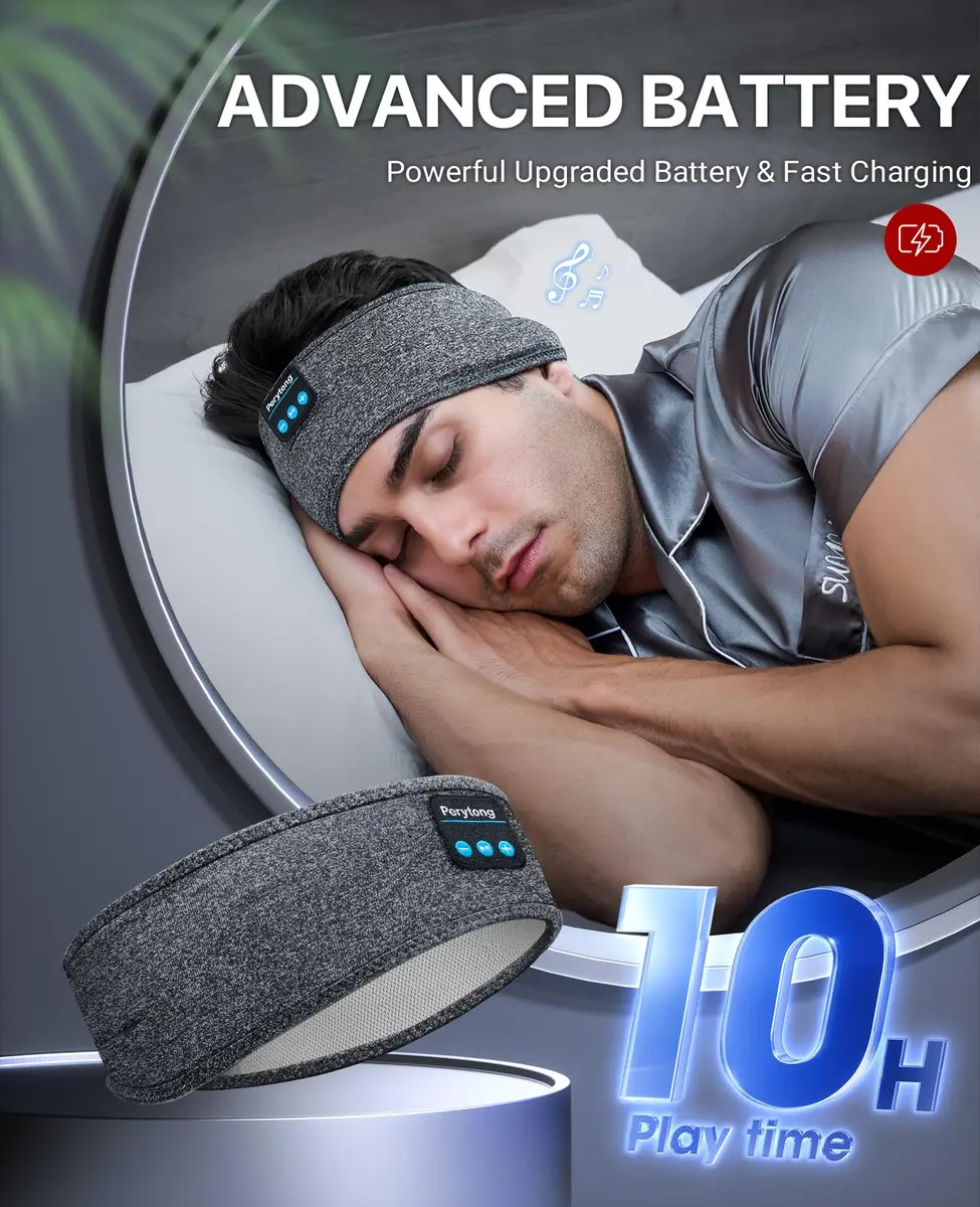Perytong Sleep Headphones Wireless Headband with Ultra-Thin Speakers | Bluetooth Sports Headphones for Sleep & Workout - view 6