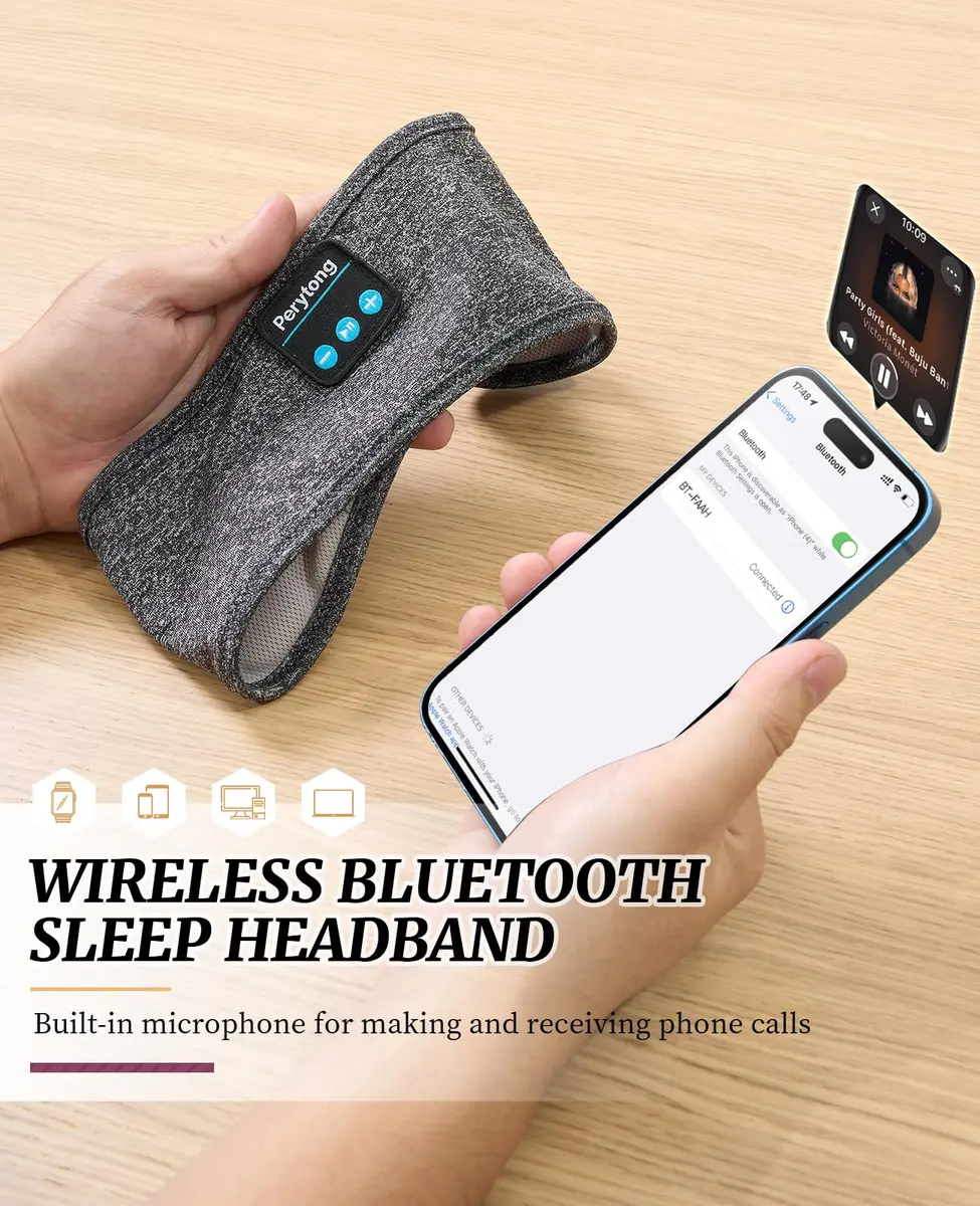 Perytong Sleep Headphones Wireless Headband with Ultra-Thin Speakers | Bluetooth Sports Headphones for Sleep & Workout - view 7