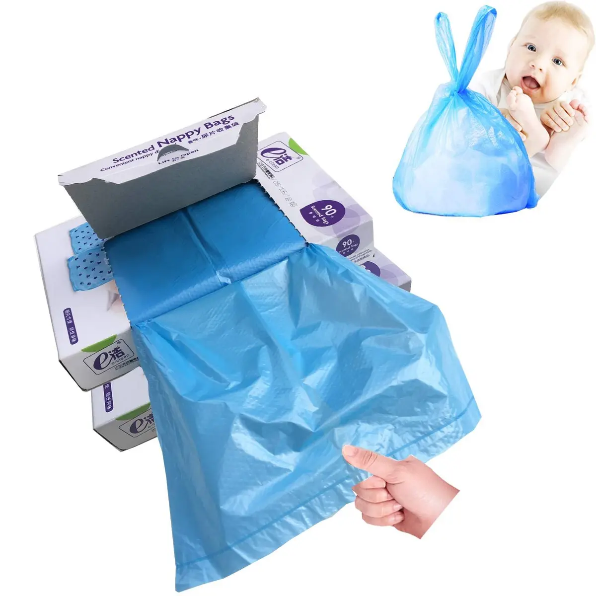 Dergik Disposable Diaper Bag for Baby, 180 Bags | Odor Control & Light Baby Powder Scent - main product image