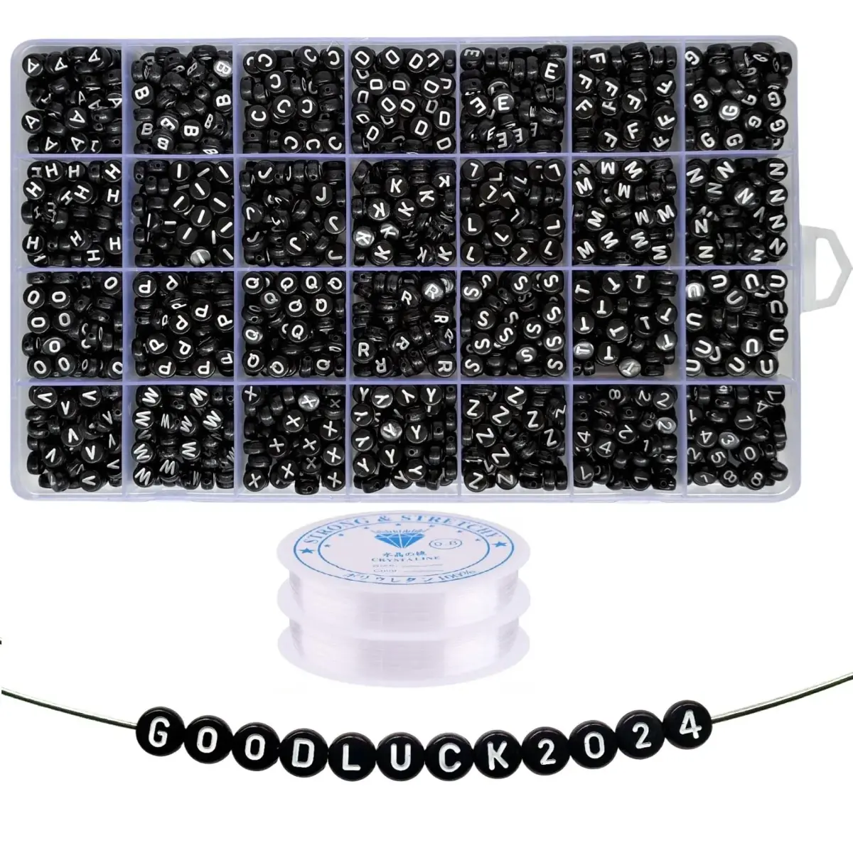 Looconi Black Round Acrylic Alphabet Letter Beads 1400pcs (7mm x 4mm) | DIY Jewelry Making Supplies - main product image