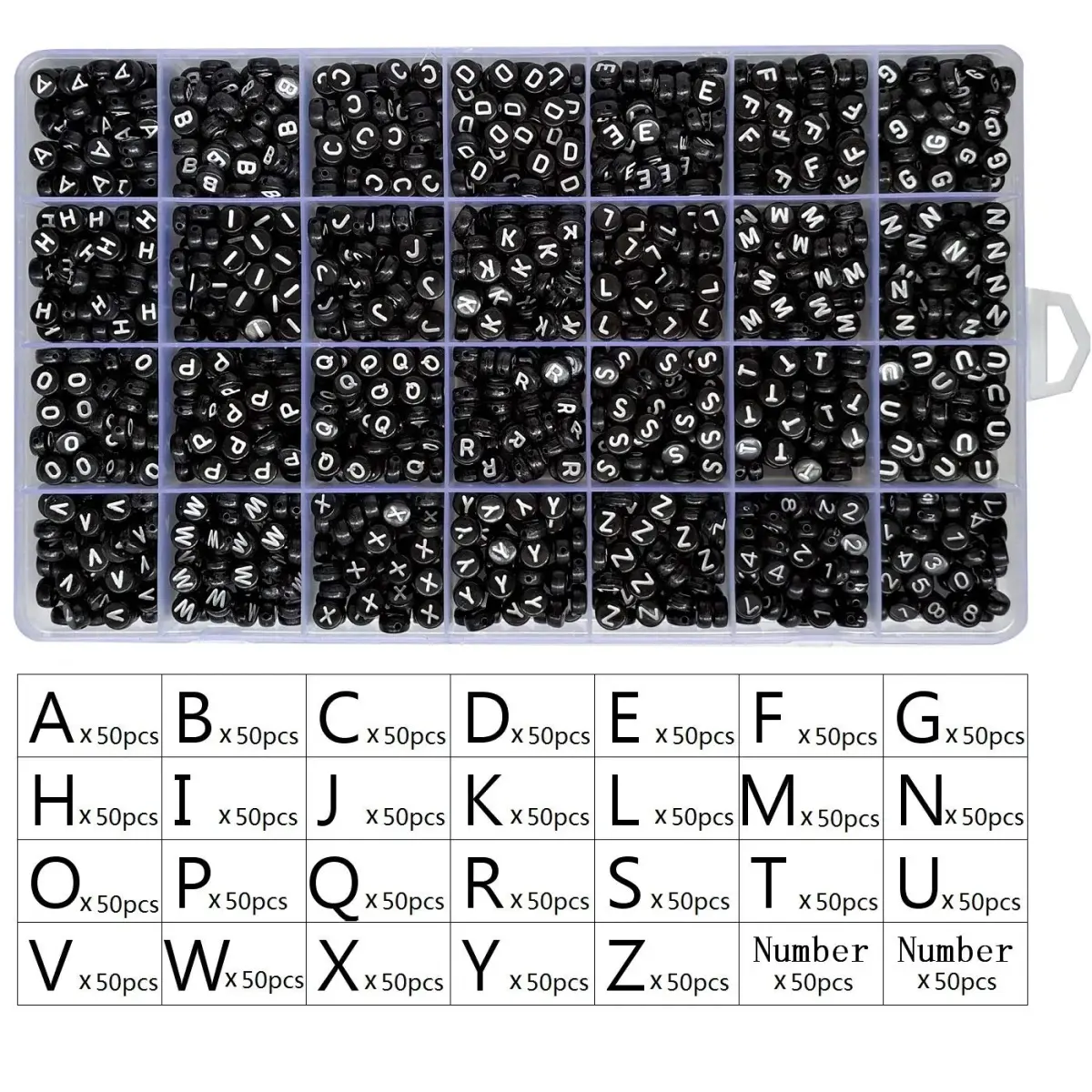 Looconi Black Round Acrylic Alphabet Letter Beads 1400pcs (7mm x 4mm) | DIY Jewelry Making Supplies - view 3
