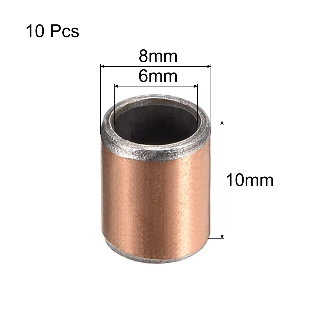 uxcell Sleeve Bearings 6mm Bore x 8mm OD x 10mm Length Oil-Less Bushing (10-Pack) | Industrial Grade Sliding Movement - view 2