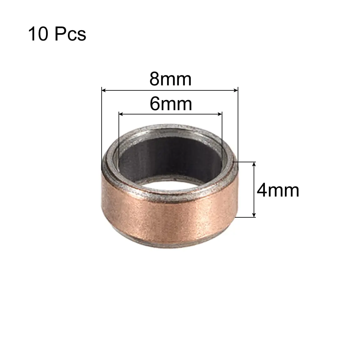 uxcell Sleeve Bearing 6mm Bore x 8mm OD x 4mm Length Plain Bearing Wrapped Oilless Bushings 10 Pack | Self-Lubricating for Sliding Movements - view 2
