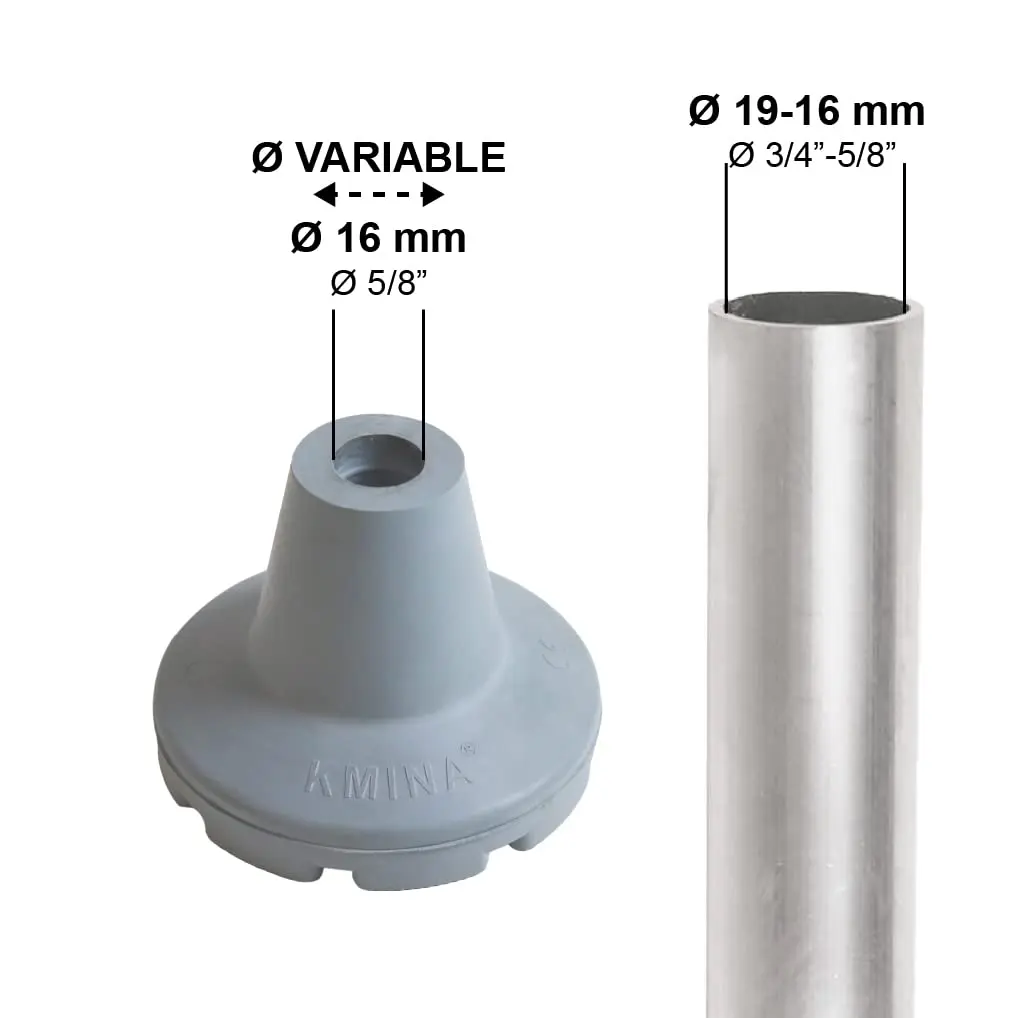 KMINA All Terrain Crutch Tips 7/8 Inch (2.22 cm) Gray | Non-Slip Rubber with Steel Ring for Enhanced Stability - view 3