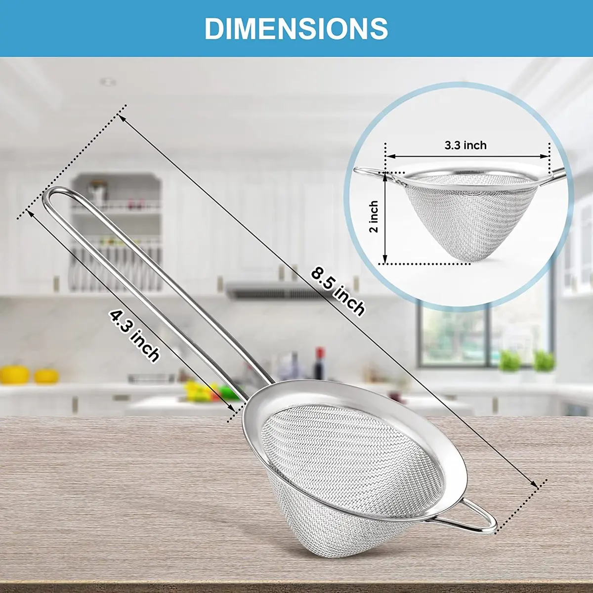 KAFOOR Fine Mesh Strainer - 3.3 Inch Conical Sieve - Tea & Food Strainer, Stainless Steel, Durable & Rust-Resistant - view 8