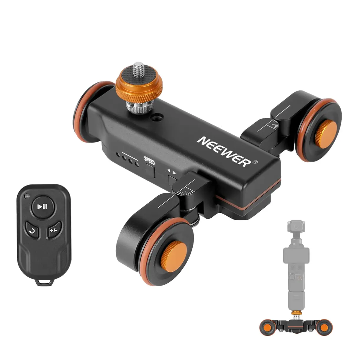 NEEWER 3 Wheels Wireless Video Camera Dolly, 3 Speed Motorized Slider | Remote Control & Adjustable Wheel - main product image
