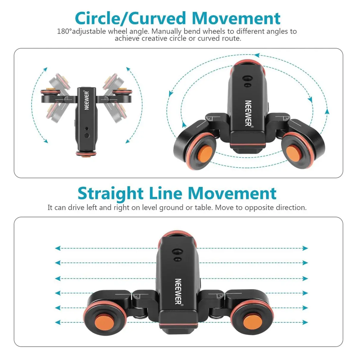 NEEWER 3 Wheels Wireless Video Camera Dolly, 3 Speed Motorized Slider | Remote Control & Adjustable Wheel - view 5