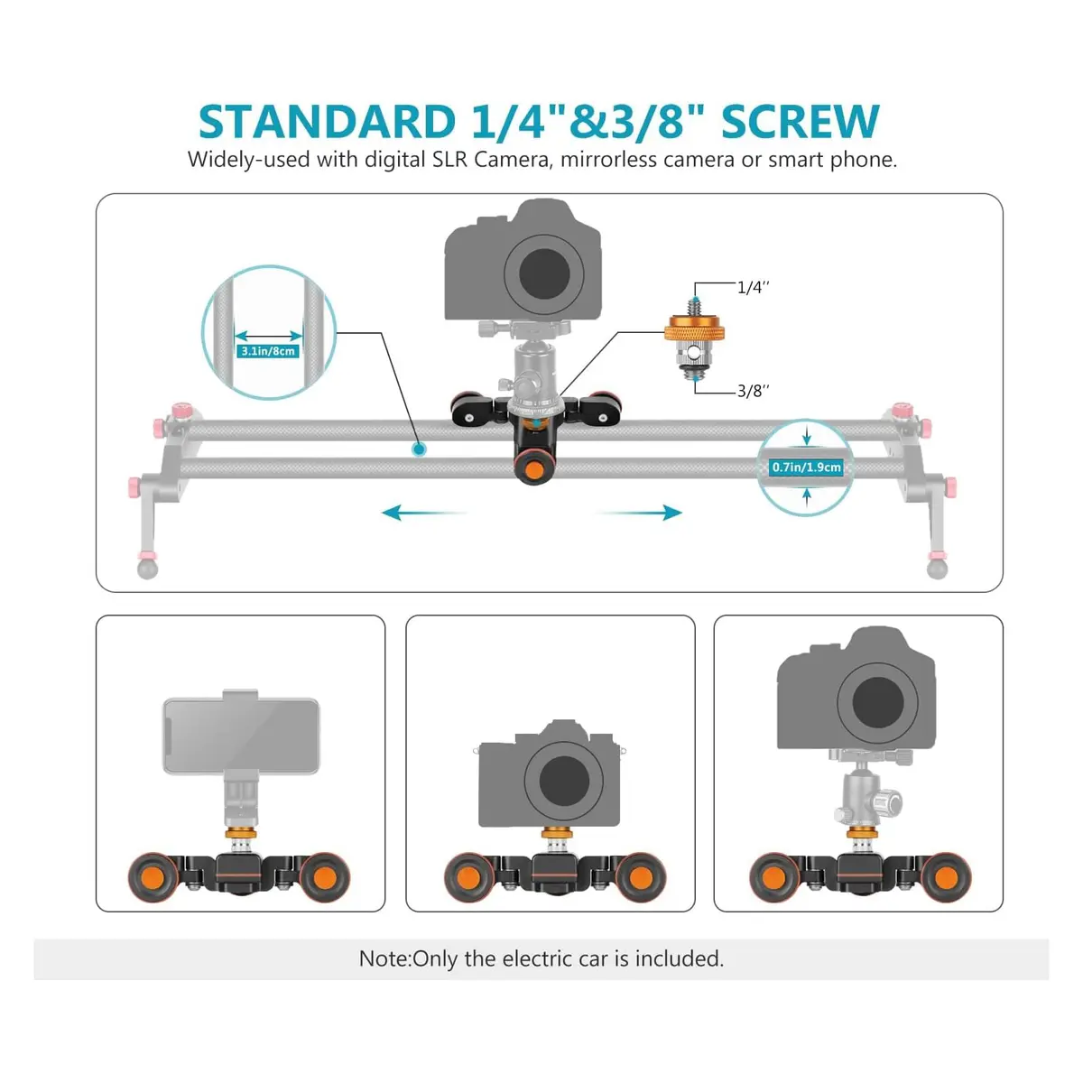 NEEWER 3 Wheels Wireless Video Camera Dolly, 3 Speed Motorized Slider | Remote Control & Adjustable Wheel - view 6